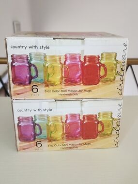 Color Mini Mason Jar Mugs - Set of 6 (Pink, Green, Yellow, Red, Purple, Aqua)